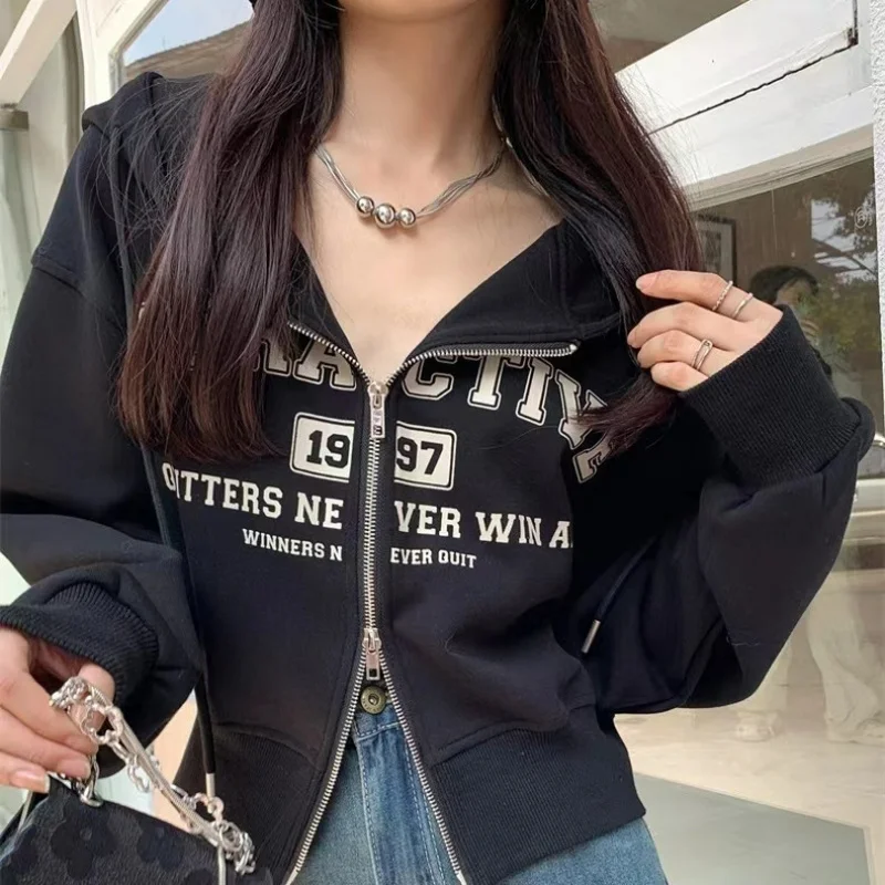 

Harajuku Letter Printed Hoodie Sweatshirts Women Spring Long Sleeve Jacket Hip Hop Zip Up Cardigan Top