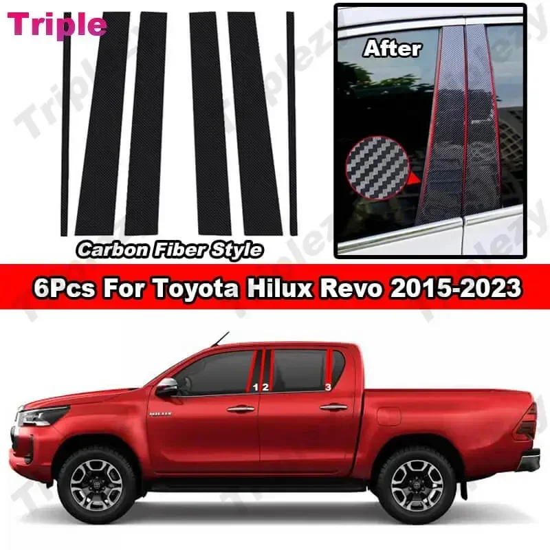 

Глянцевое пианино, черное покрытие для окон и дверей автомобиля, средняя Колонка B C, столбик столба, отделка с зеркальным эффектом для Toyota Hilux Revo 2015-2023