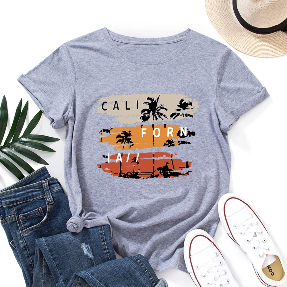 

Рубашка California West Coast, винтажные женские хлопковые футболки с коротким рукавом, летние топы с графическим рисунком, женская одежда
