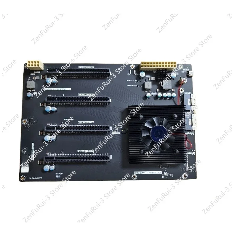 Фото Базовая плата расширения PCIe 4.0 для четырех видеокарт с двумя слотами для GPU, с интервалом между слотами, на базе PEX88080/PEX88096 №1
