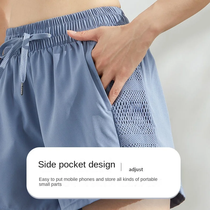 Sports Shorts Female Invisible Open-Seat Pants Female Fitness Yoga Pants Female Double Layer Training Run Thin Quick-Dry Pants