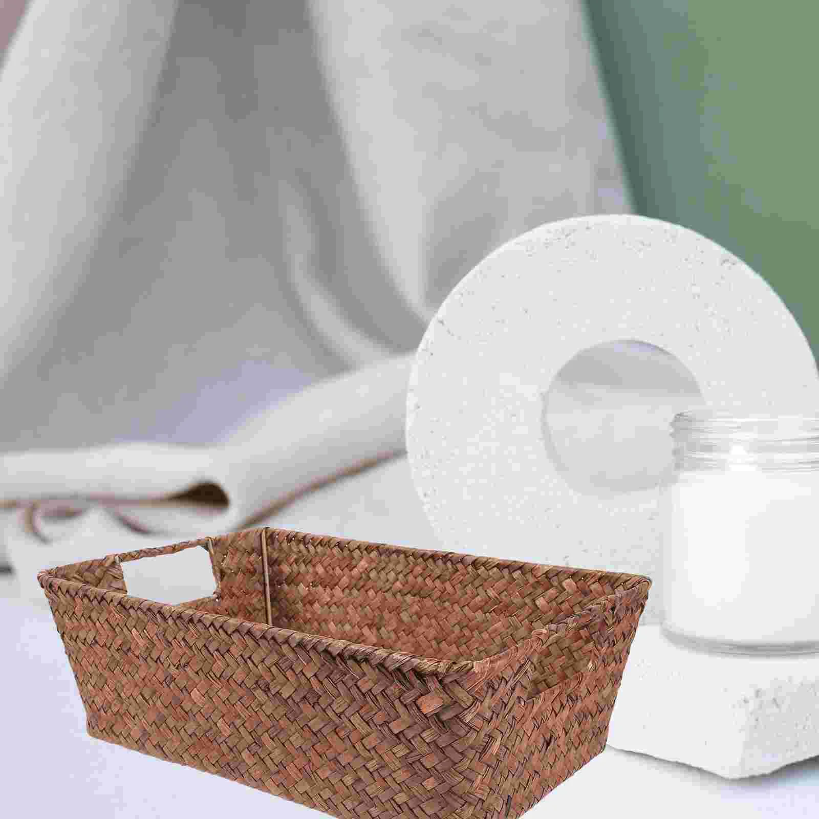 

Woven Basket Finishing Seagrass Hotel Storage Desktop Baskets Hand Rectangle Seaweed