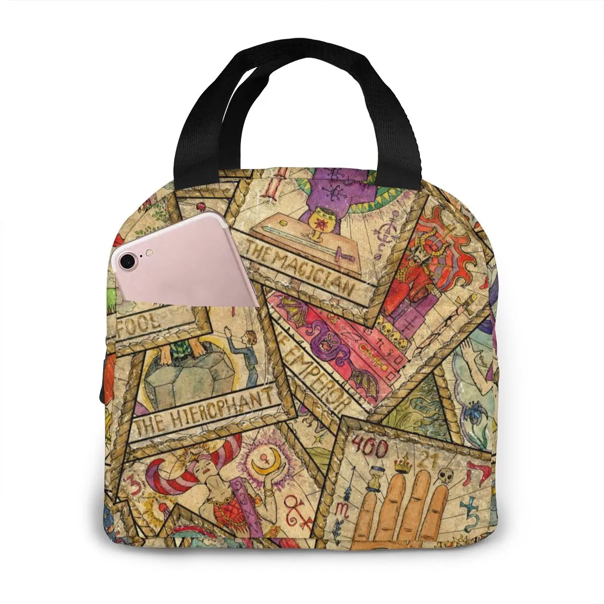 

Old Colorful Tarot Cards In Chaotic Layout Cooler Lunch Box Portable Insulated Lunch Bag Thermal Food Picnic Lunch Bags