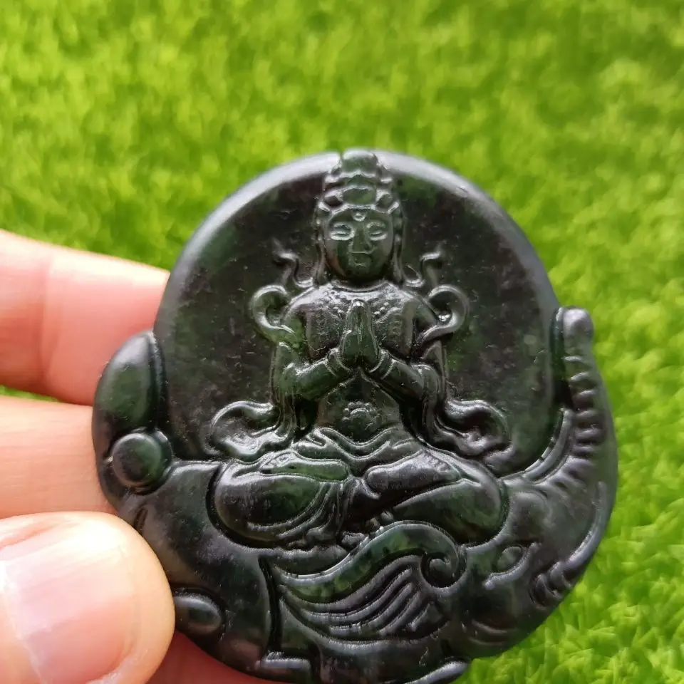 

Natural Tibetan Jade Medicine King Shi Guanyin Pendant Men's Safe National Style Pendant