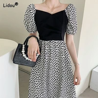 dresses square collar mid calf casual patchwork pullover summer short all match trend popularity comfortable womens clothing