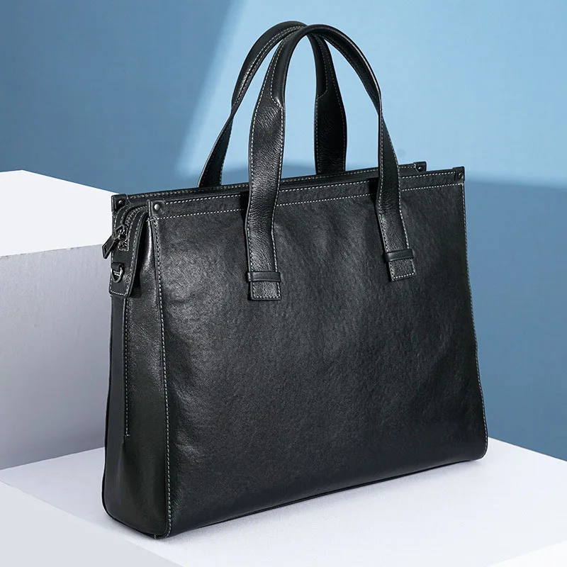 AETOO  Leather men's handbag vegetated leather horizontal stylish briefcase Business casual computer bag