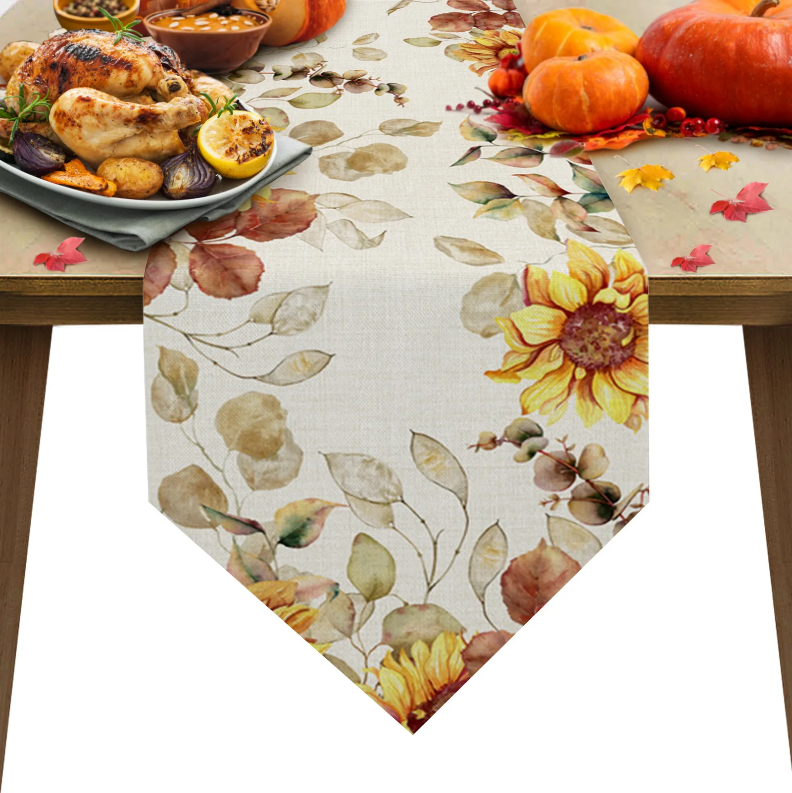 

Thanksgiving Table Runner Autumn Eucalyptus Leaves Sunflower Holiday Dinning Table Decor Wedding Party Table Decor Tablecloths