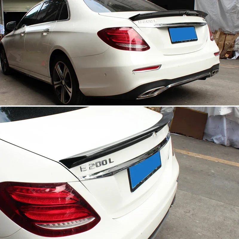 Фото V-образный спойлер багажника из углеродного волокна для Mercedes E Class W213 4-дверный седан 2017-2023 E200 E220 E250 E300 E350 E400 E43 E63 AMG №3