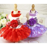 lace dog dress flower pet clothes summer princess dress for small dogs tutu teddy puppy costume wedding dress pets clothing