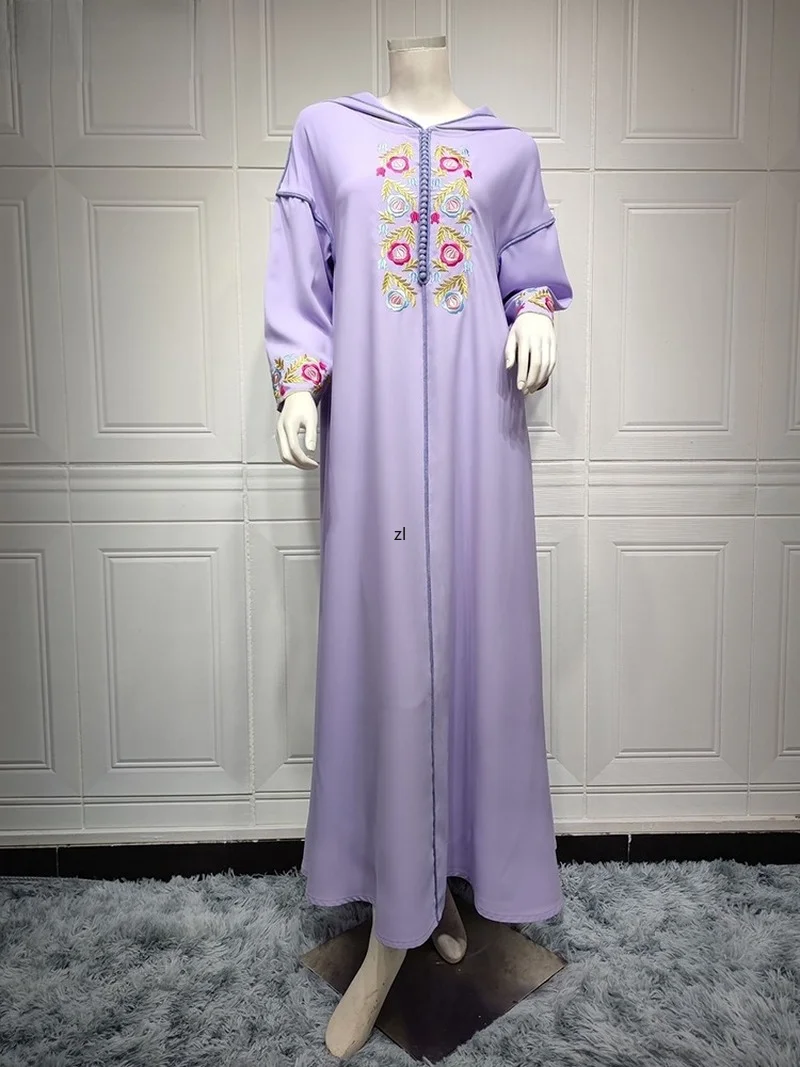 Morocco Muslim Hooded Dress Abayas for Women Hoodie Dress Ethnic Embroidered Button Vestidos Kaftan Long Sleeve Arab Ladies Robe