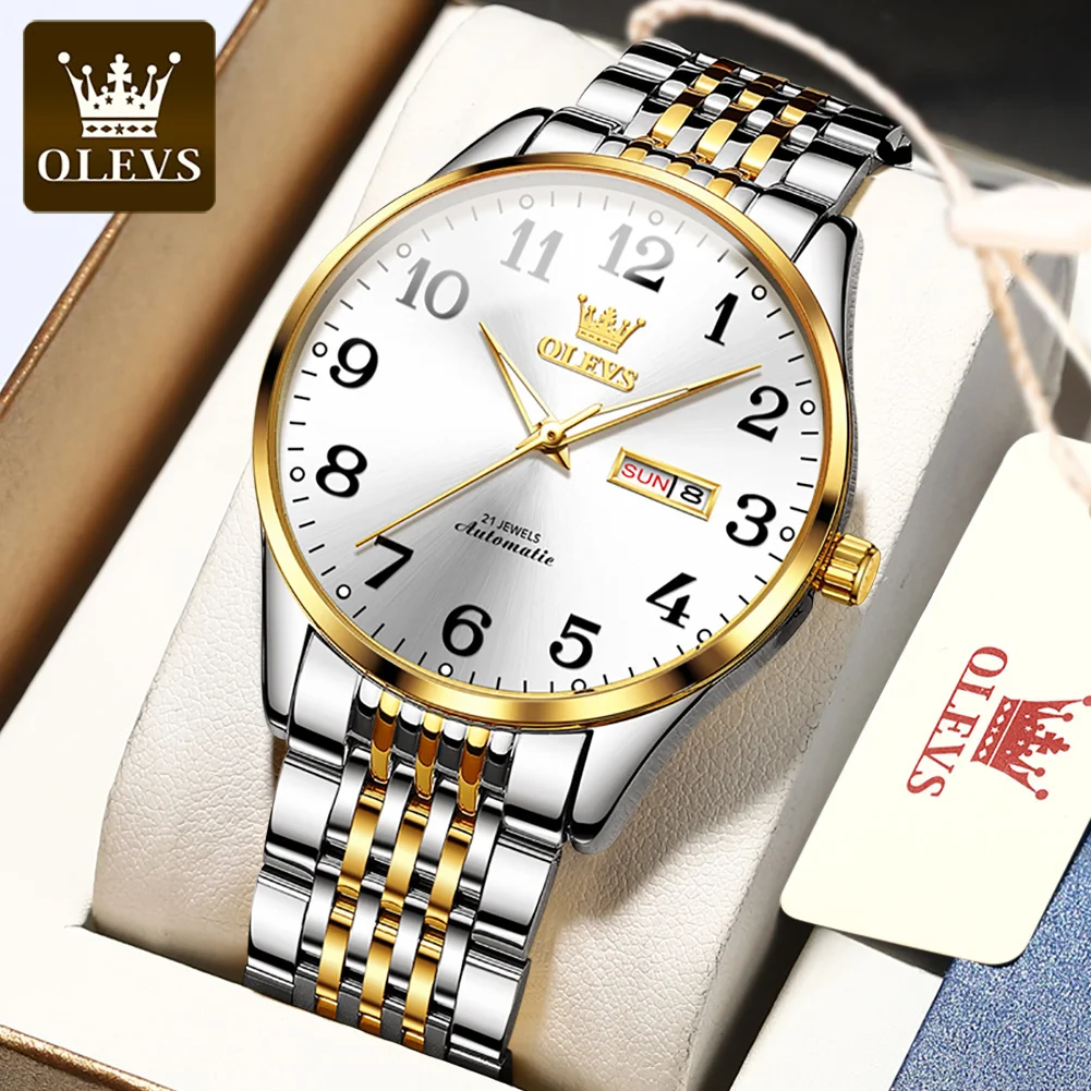 OLEVS Mechanical Watch For Men Waterproof Automatic Watches Gold Stainless Steel Date Business Mens Wristwatch Relogios Masculin