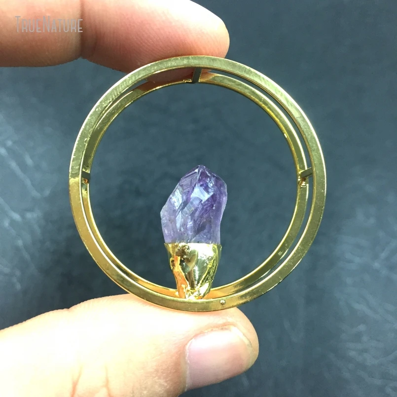 

10Pcs Wholesale Gold Color Amethysts Crystal Jewelry Round Coin Shape Circle Point Pendant