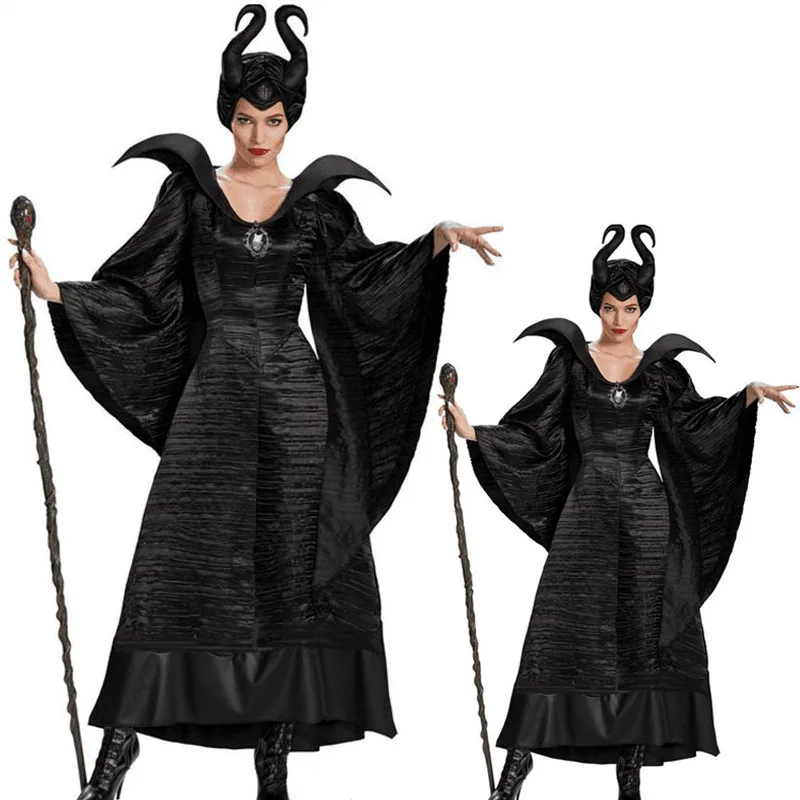 

Disney Maleficent Cosplay Costume Halloween Movie Luxury Black Robe Evil Queen Witch Dress Cosplay Party Costume Set Adult