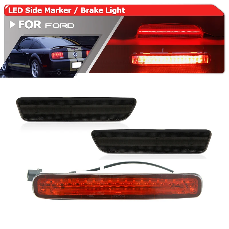 

3PCs Combo Smoked Led Rear Side Marker Lights + Led Third Brake Lights For Ford Mustang S197 2005-2009