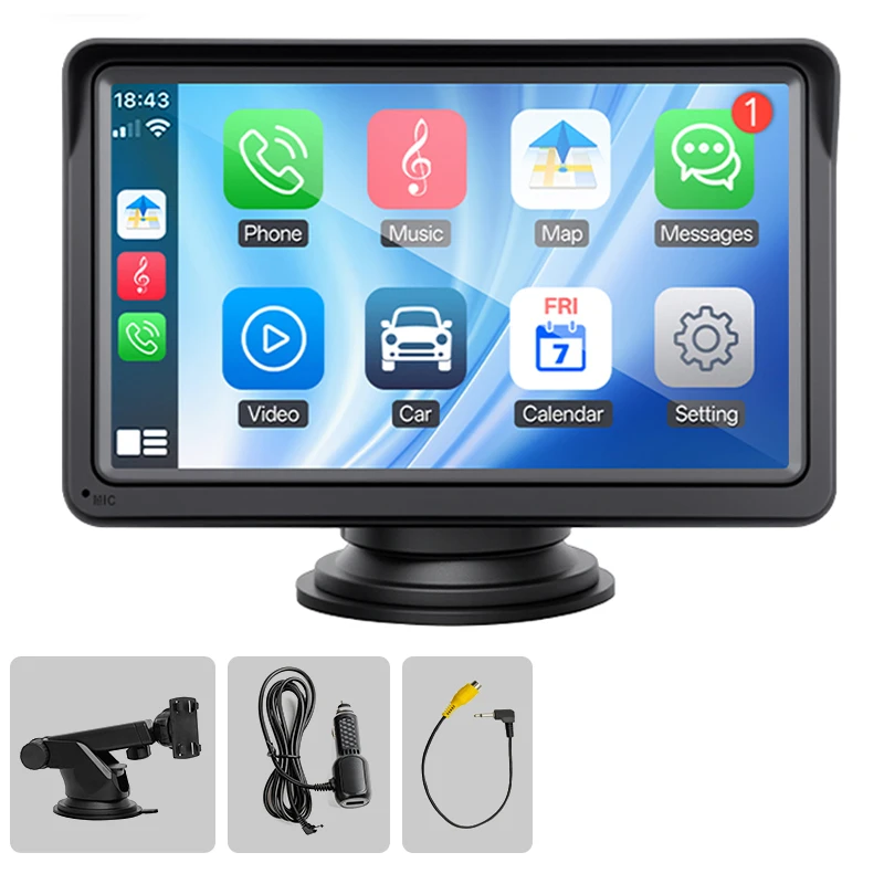 

Портативное Автомобильное Радио Hippcron 7 Дюймов С Беспроводным CarPlay И Android Auto, Мультимедийный Видеоплеер
