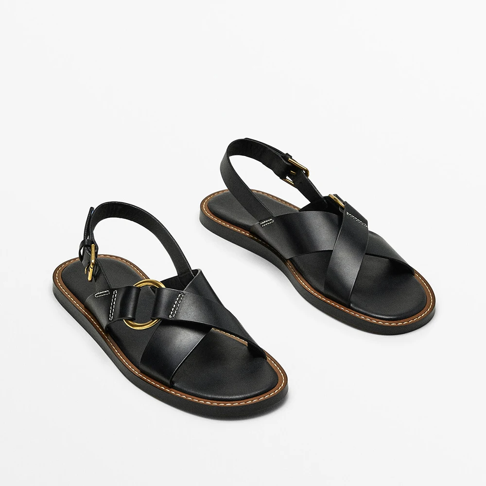 

MOOQDAAX Spring Summer 2022 New Women Shoes Genuine Leather Cross Band Design Fashion Sandals Simple Casual Flat Shoes Female