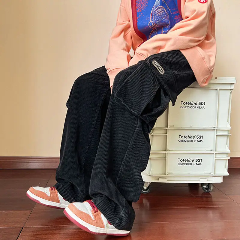 

Вельветовые брюки женская одежда в стиле High Street винтажные потертые и состаренные брюки-карго женские свободные спортивные брюки женские брюки