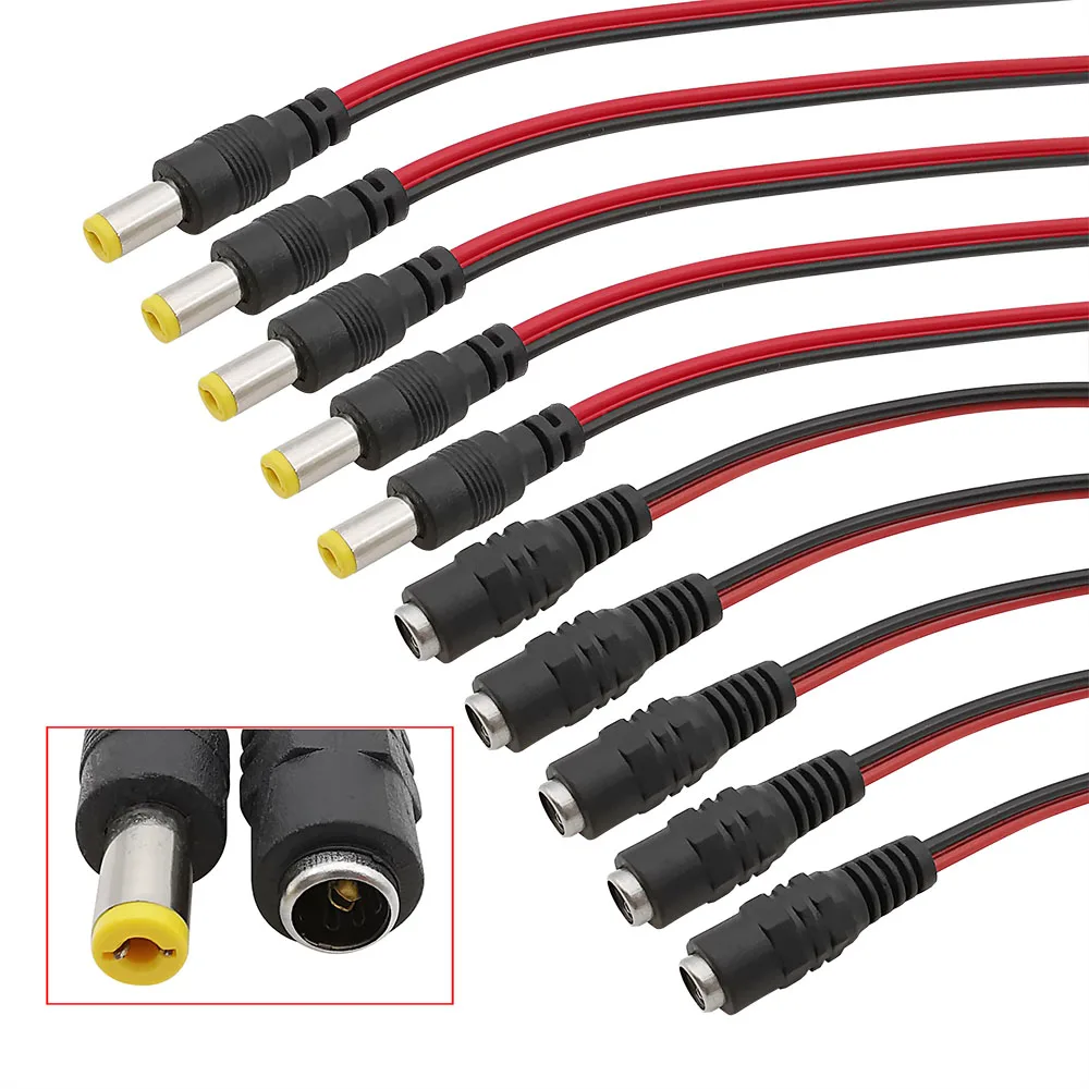 

2.1 x 5.5mm DC Male Female Power Pigtail Cable Connector Wire 12V 1A DC Power Barrel Connectors 25CM for CCTV Security Camera