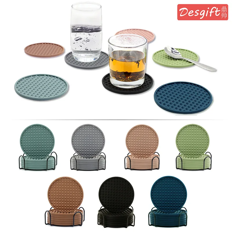 

2022 New Silicone Coaster Pentagonal Pyramid Wine Coaster Round Thickened 10*0.5cm Double-sided Usable Drainable Non-slip