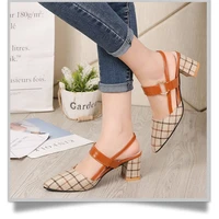 lady shoes new hollow coarse sandals high heeled shallow mouth pointed pumps work women sexy high heels zapatilla lattice 42
