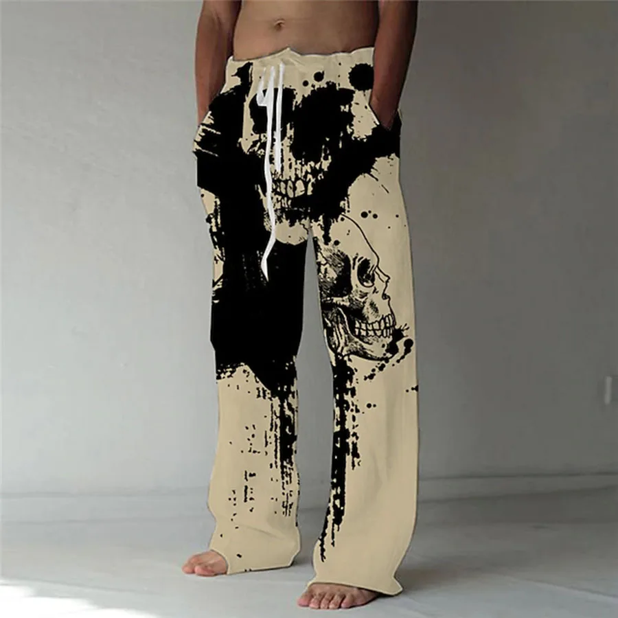 

Summer Men's Straight Trousers Skull 3D Print Elastic Drawstring Design Front Pocket Pants Beach Graphic Print Comfort YK2 Pants