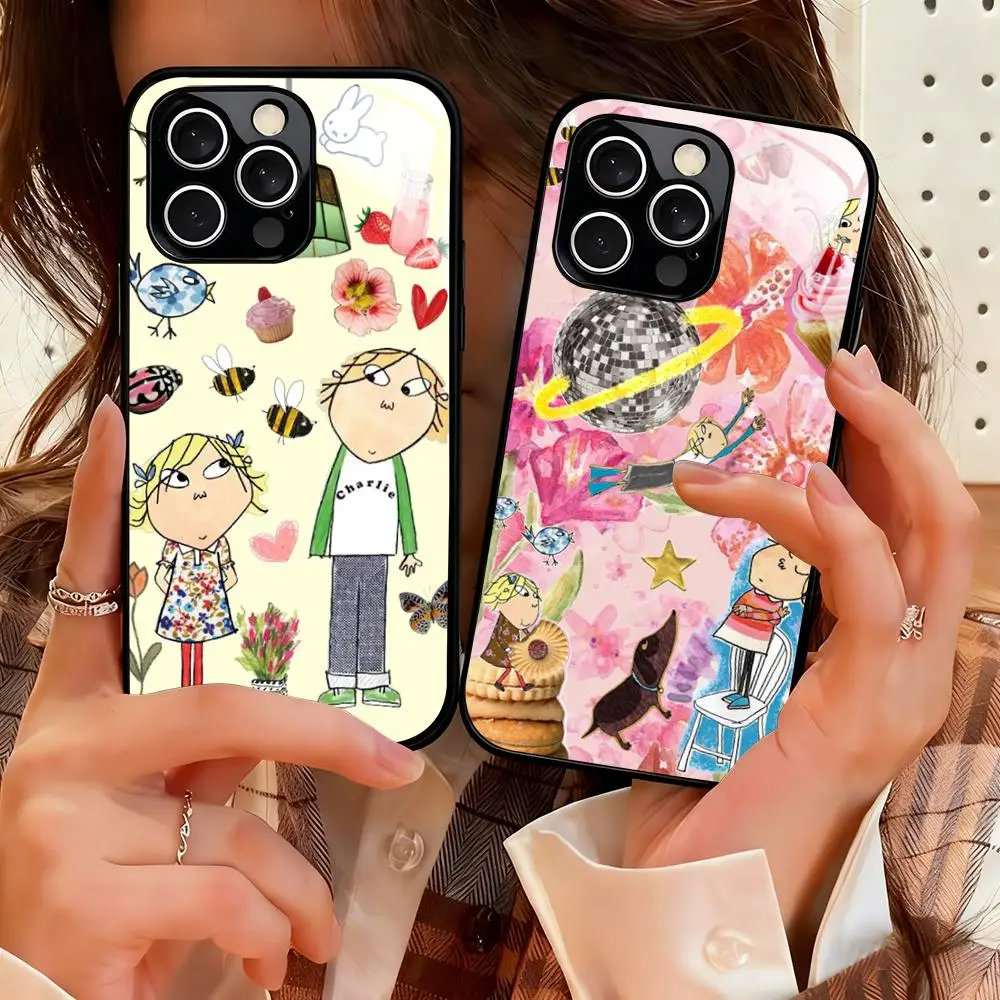 Фото Чехол для телефона с мультяшным рисунком Чарли и Лолы для iPhone 17, 16, 15, 14, 13, 12, 11, X, XR, XS, 8 Plus, Mini, Pro, Max, стеклянный магнитный чехол №1