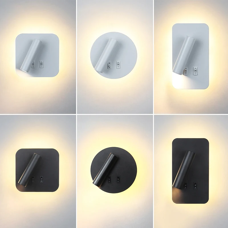 

Nordic LED Bedside Wall Lamps Reading Spotlight Back Light Adjustable Rotation With Switch Indoor Bedroom Study Room Sconce Lamp