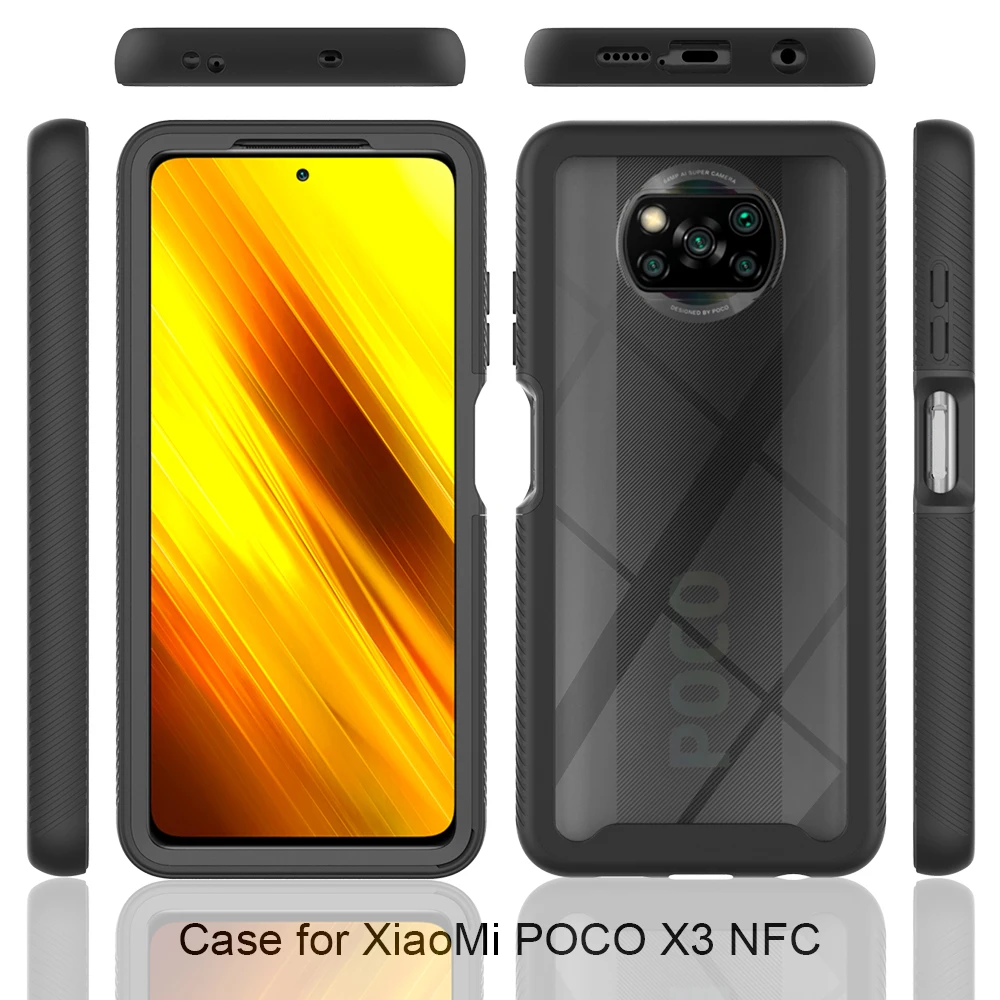 Hybrid Rugged Armor PC + TPU Shockproof Case For Poco X3 NFC X3 Pro Soft Frame Clear Back Cover For Mi Note 10 Lite 9T 10T Pro