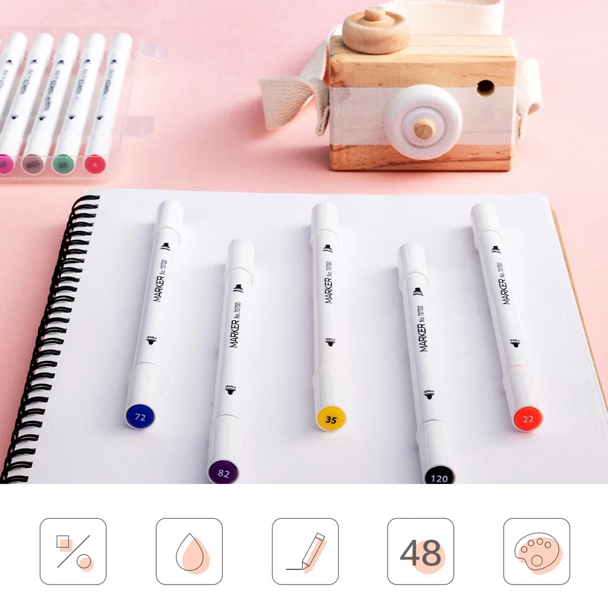 

48Pcs Sketch Market Set Marker Pens Dual Tip Art Colored Markers with Storage Bag 48 Colors Paint Markers Permanent Marker Pens