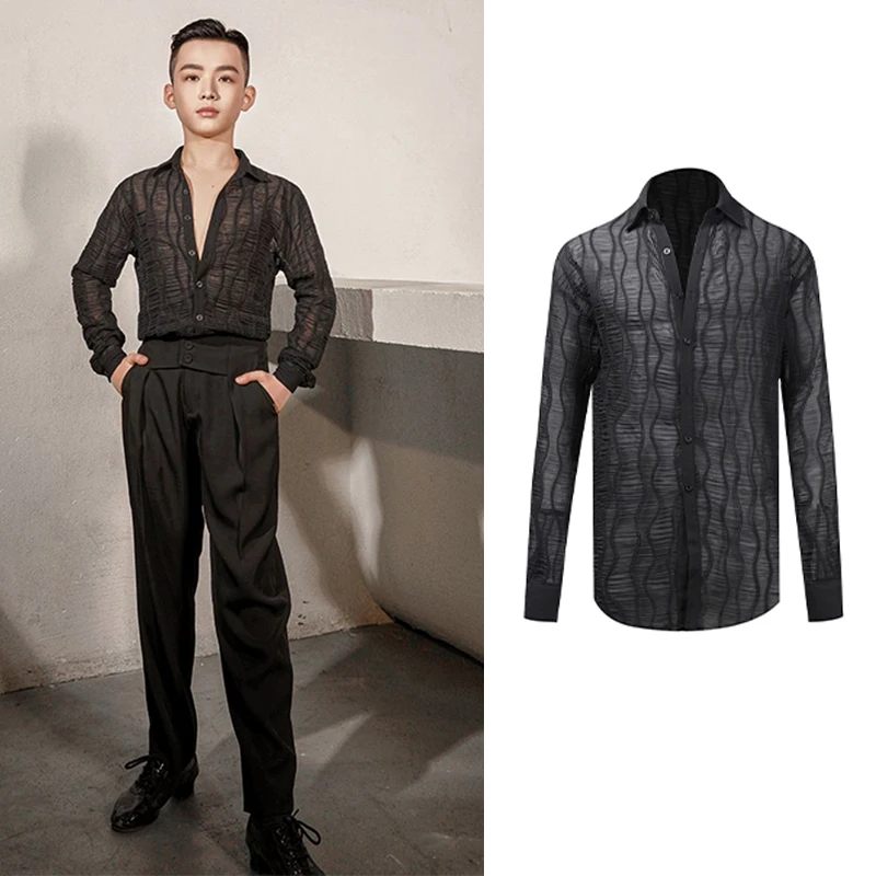 

Черные рубашки для латиноамериканских танцев для мальчиков, летние женские топы для латиноамериканских представлений, детская одежда для ...