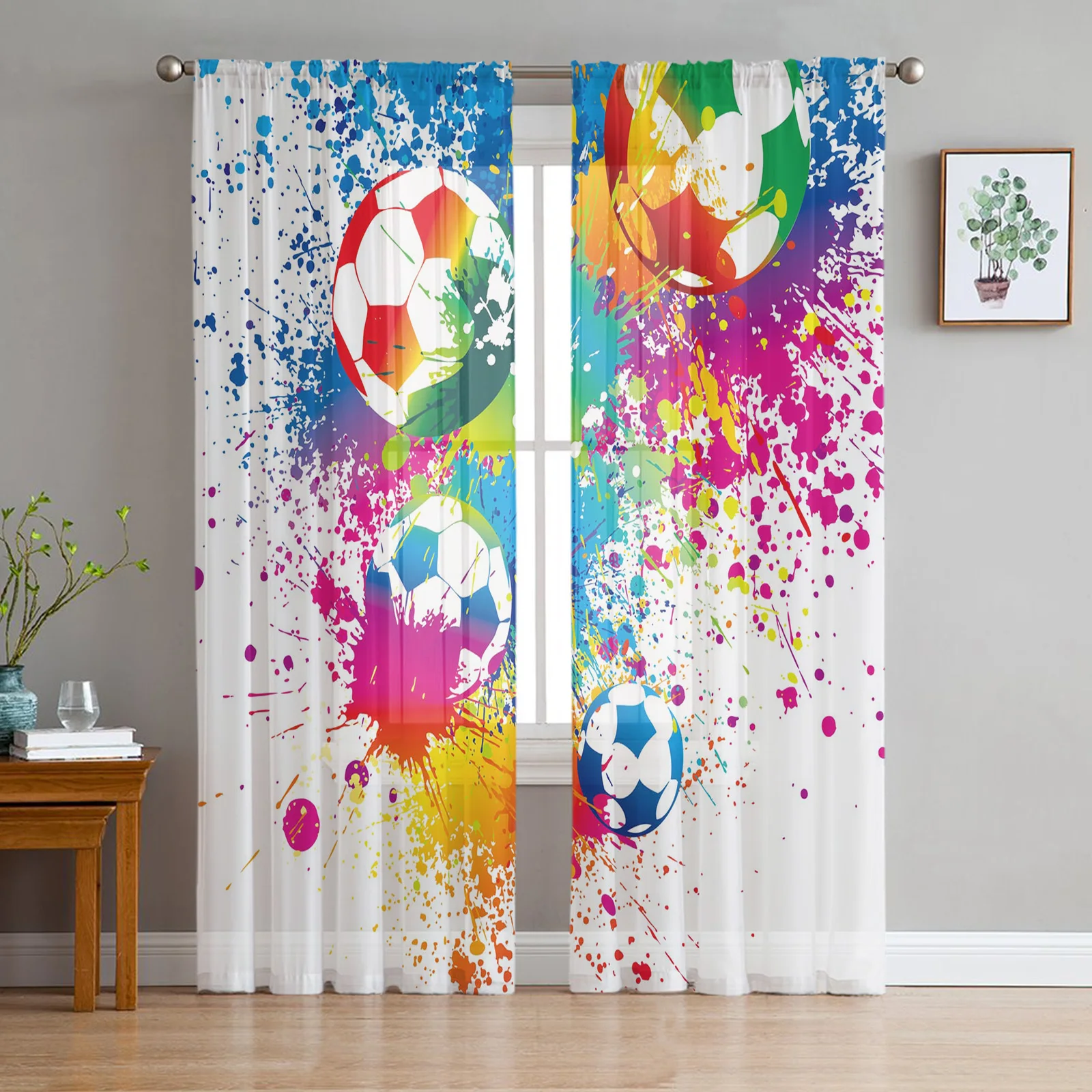 

Colorful Football Paint Art Soccer Tulle Sheer Curtains for Living Room Decor Window Curtain for Bedroom Voile Organza Drapes