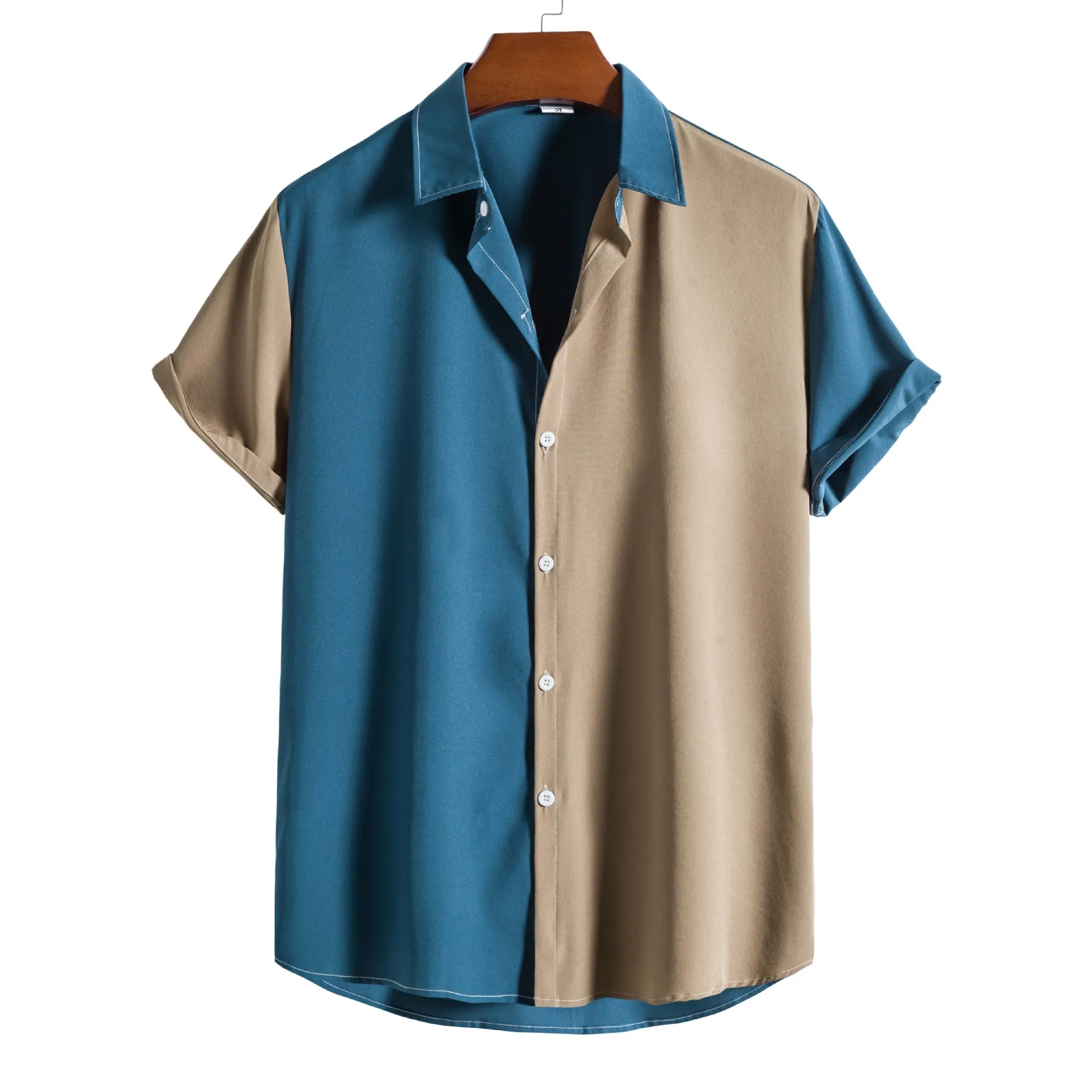 

Мужская рубашка с цветными вставками в стиле пэчворк, лето 2022, повседневная женская пляжная рубашка с короткими рукавами, рабочая Мужская р...