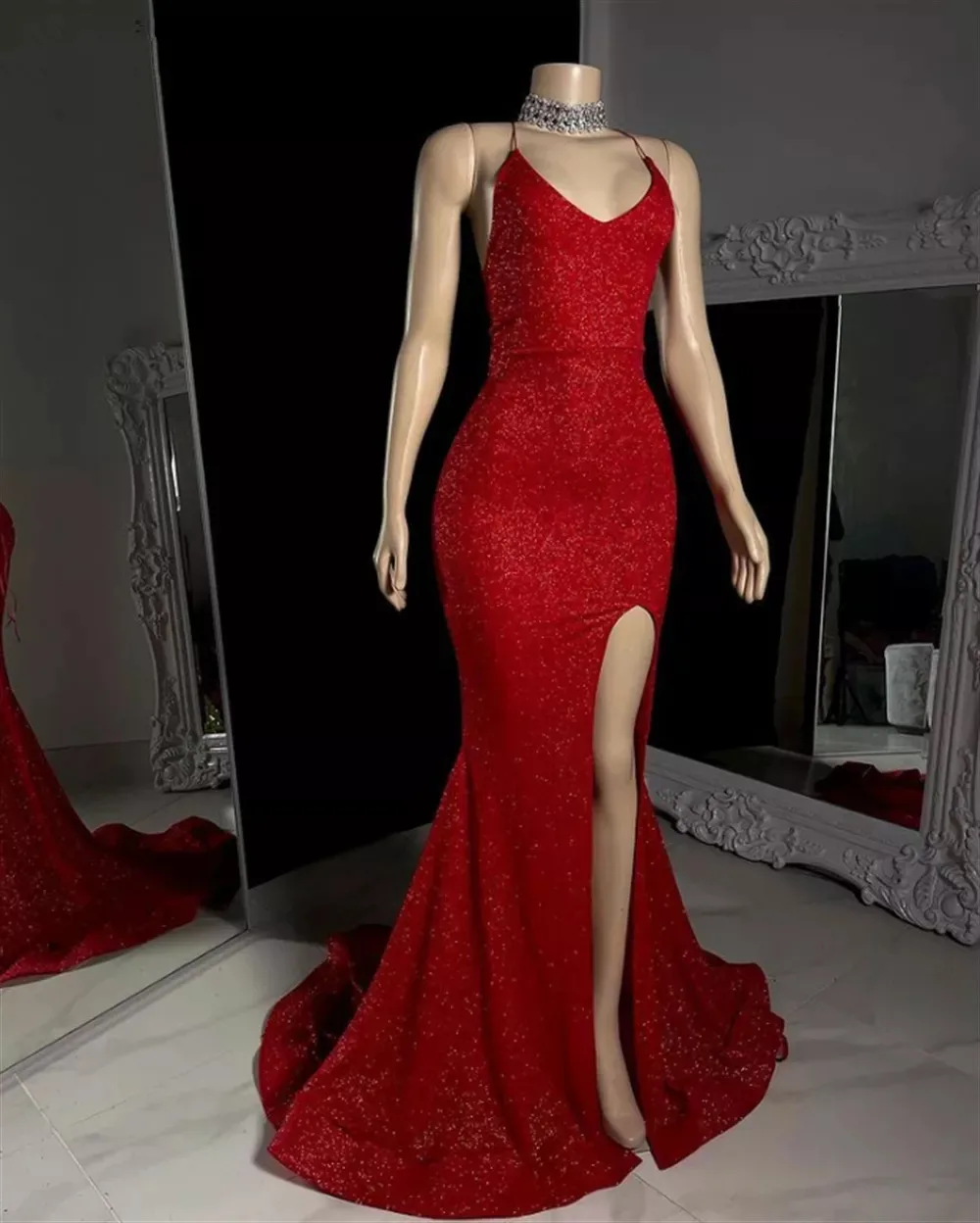 

Burgundy South African Prom Dresses Mermaid Spaghetti Straps Sequins Black Girls Nigeria Robe De Soiree Evening Dresses Gown