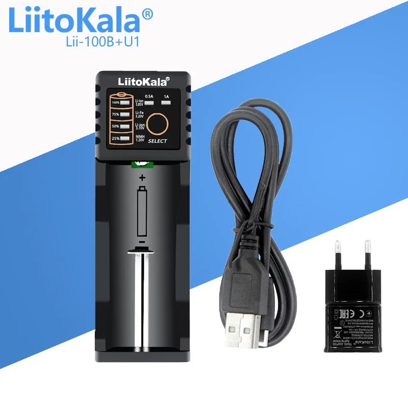 

LiitoKala Lii-100C Lii-100 B Battery Charger For 18650 18350 26650 16340 RCR123 14500 3.7V 1.2V Ni-MH Ni-Cd 2A USB smart charger