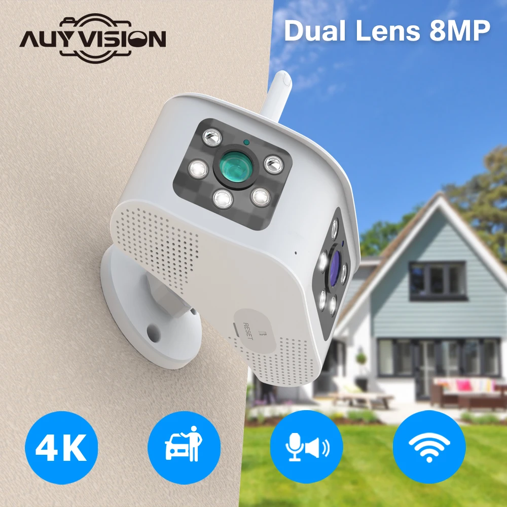 

8MP 4K WIFI Dual Lens Panoramic Fixed Camera 180° Wide Viewing Angle Outdoor AI Human Detection Security Camera Video intercom