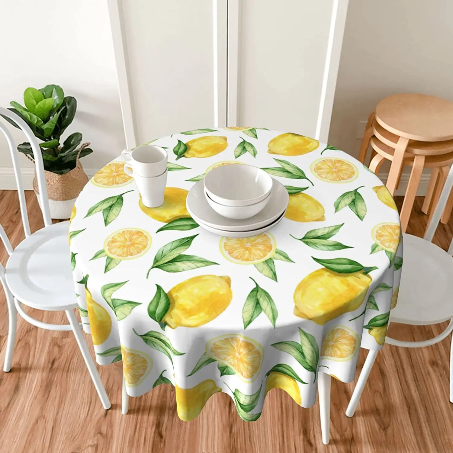 

Spring Lemon Tablecloth Round 60 Inch Table Cloth Waterproof Fabric Farmhouse Tablecloths Decor for Holiday Home Party Picnic