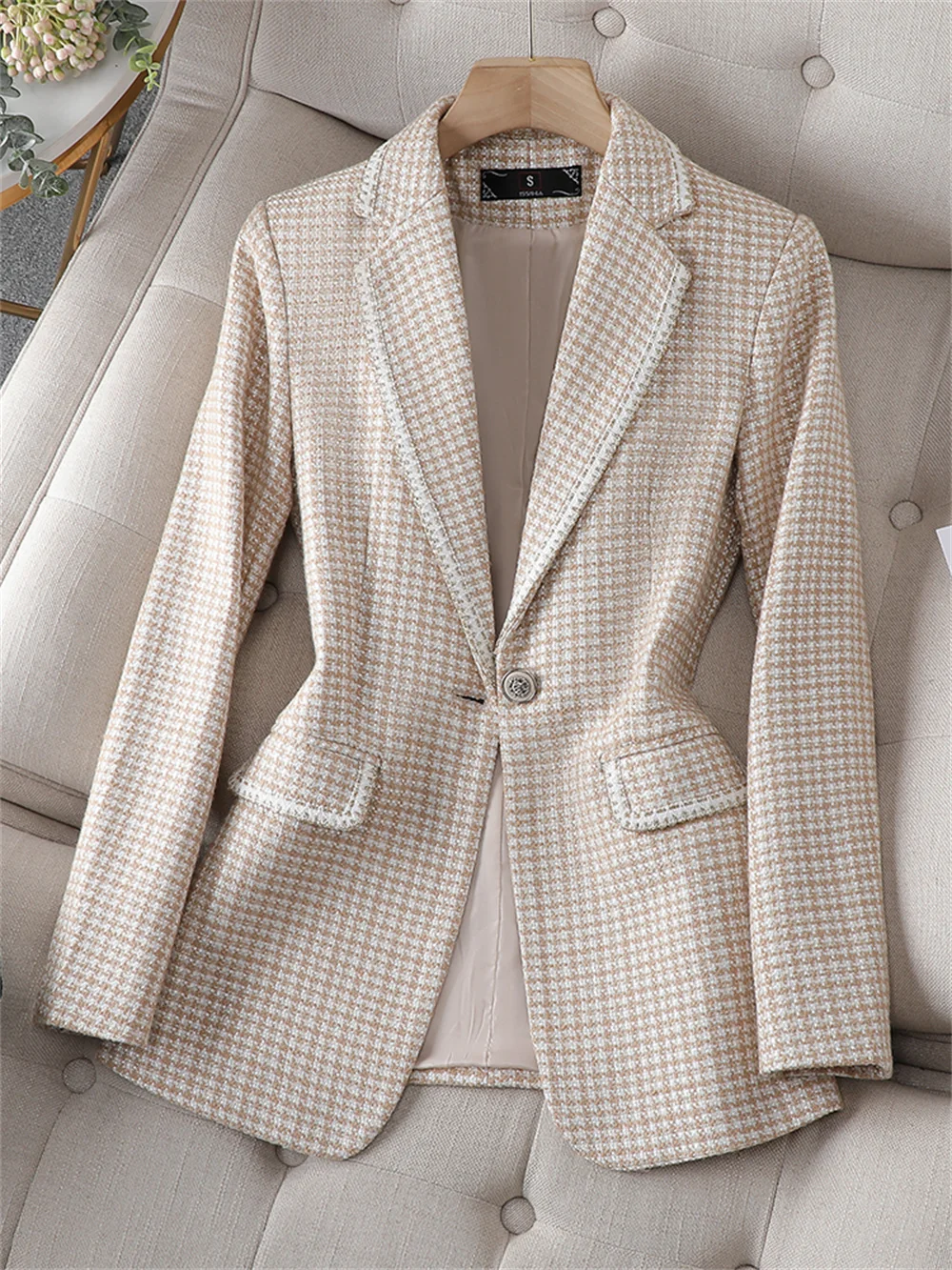 Plaid Women Blazer 2023 New in Business Work Long Sleeve Single Button Clothing Female Elegant Office Ladies Formal Slim Jacket