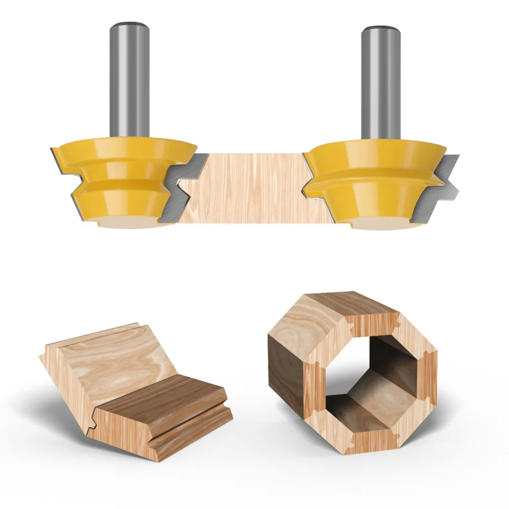 

12mm Shank 22.5-Degree Lock Miter Router Bits Set Tungsten Carbide Woodworking Glue Joint Milling Cutters Kit