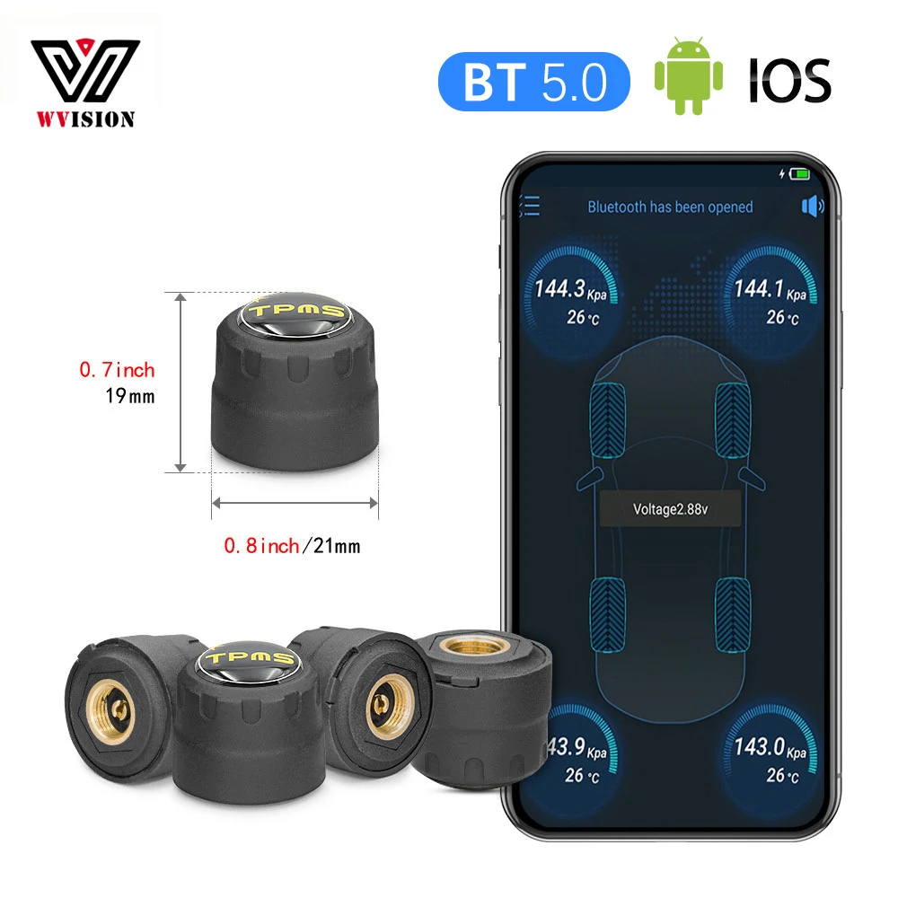 

BLE TPMS Car Tire Pressure Sensor External Alarm Tire Pressure Monitoring System BT 5.0 APP Display Universal Android IOS