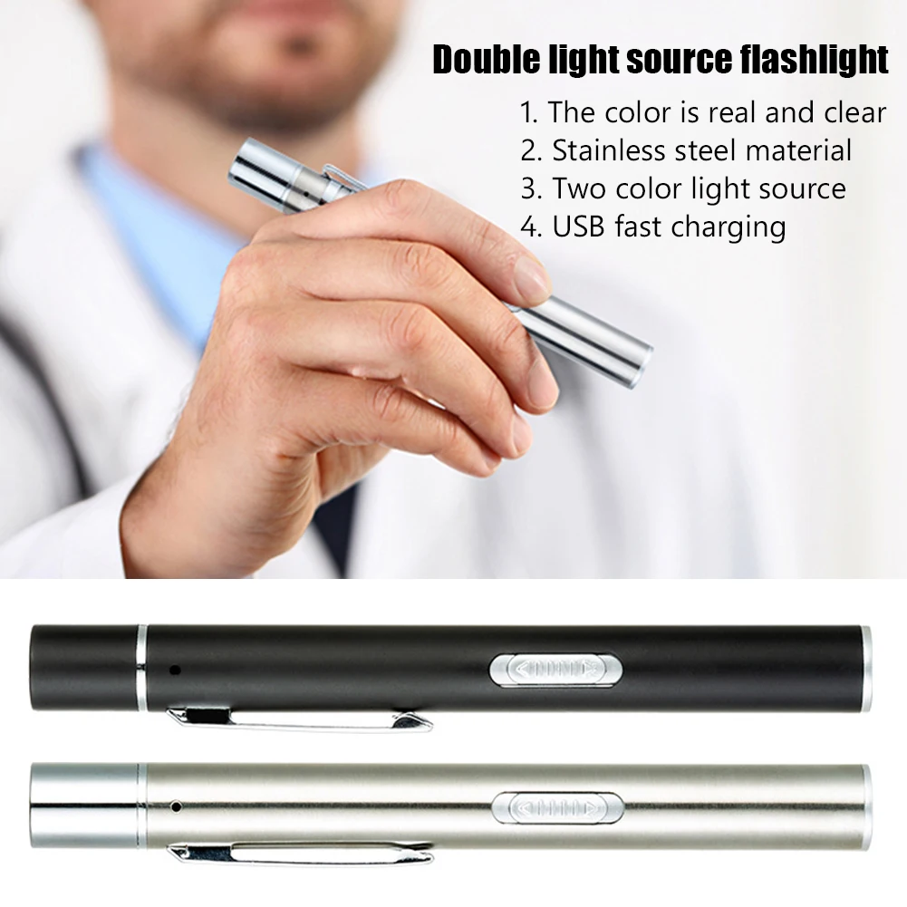 

Pen Light Mini Portable Two Color Flashlight Lighting Modes LED Flashlight Penlight Torch For the dentist and Camping Hiking Out