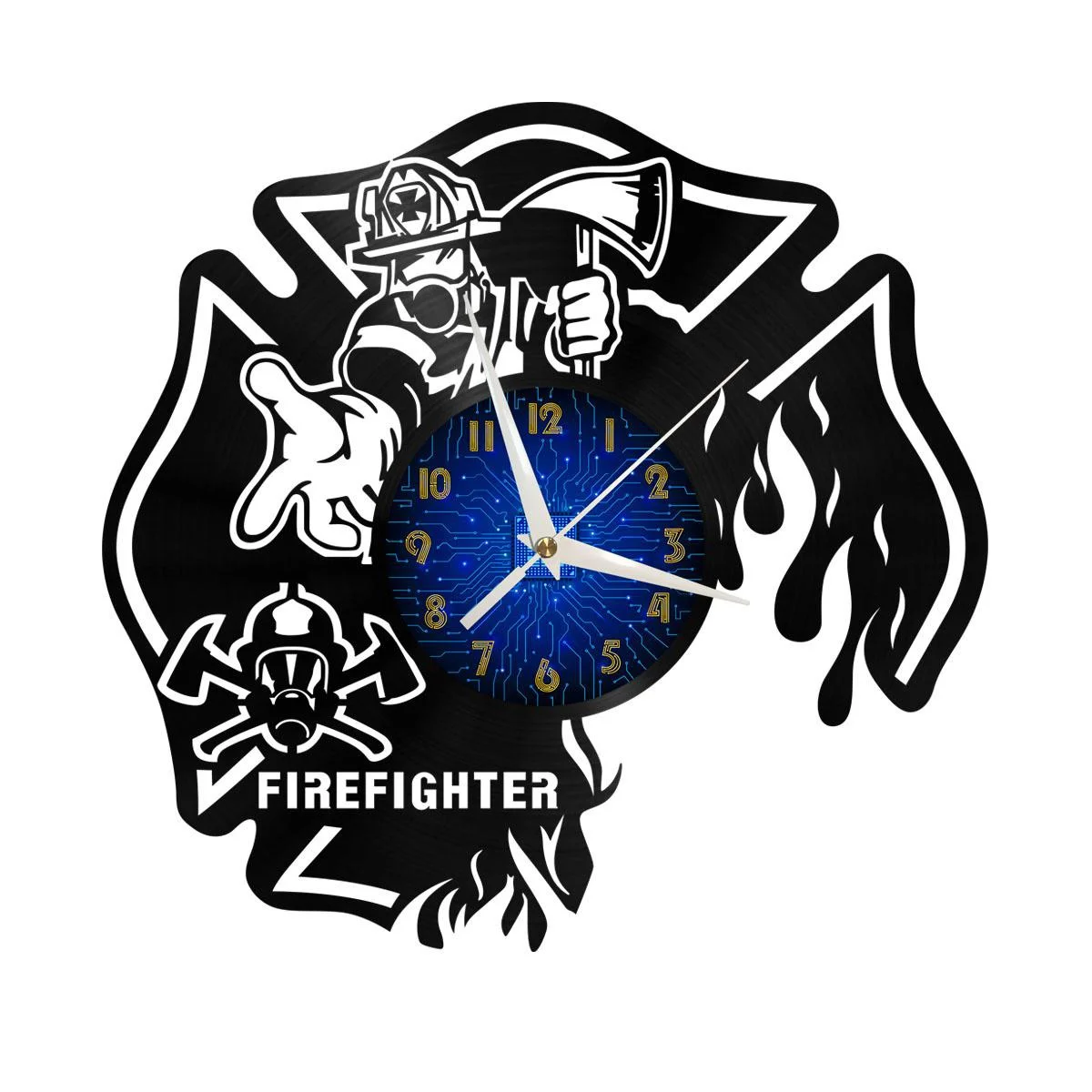 

Fire Fighter Vinyl Wall Clock, Vinyl Record Clock Wall Art Silent & Non-ticking