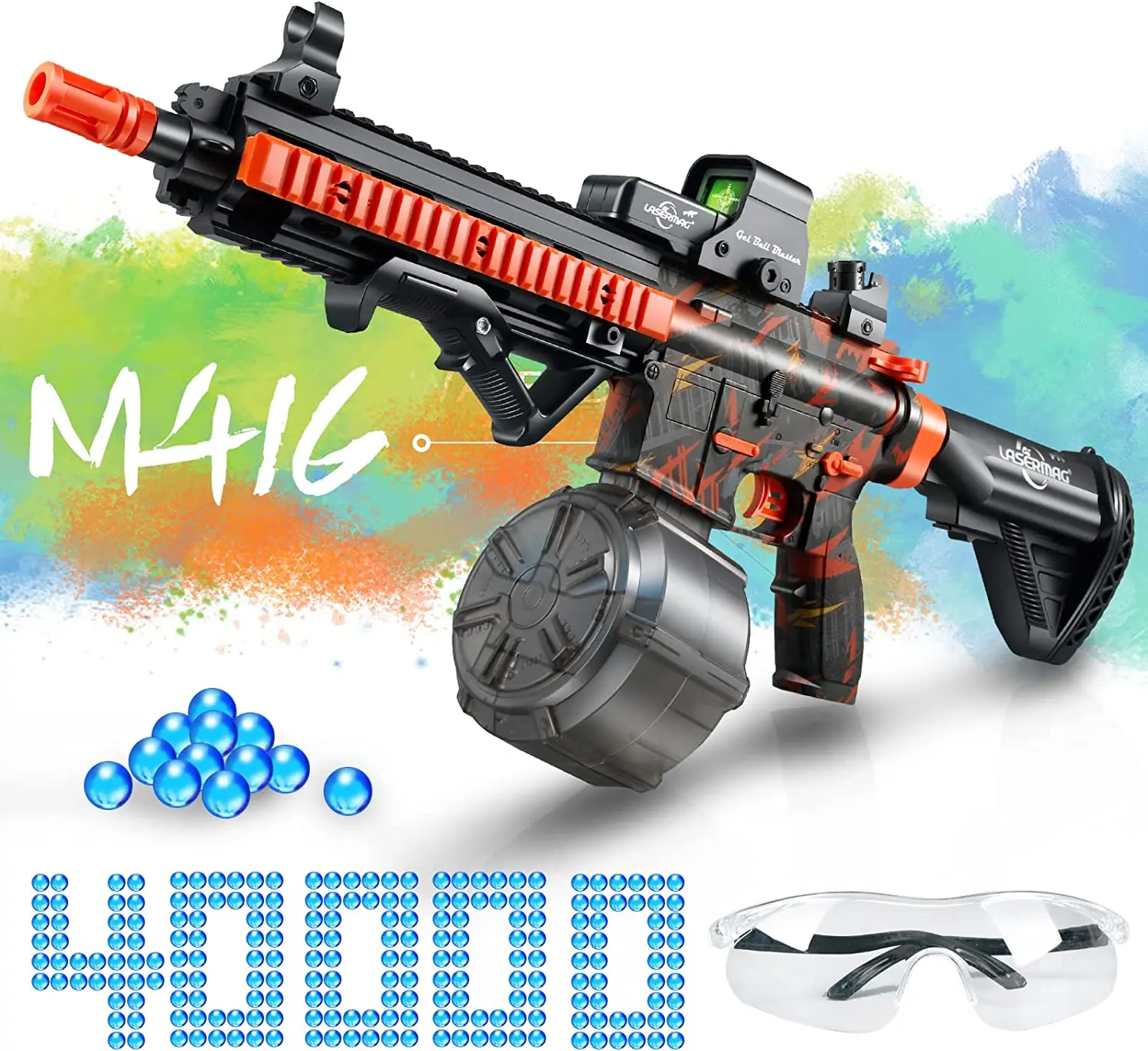 

M416 Gel Ball Blaster Electric,Orby Guns Automatic with 40000 Water Beads,Rechargeable Splatter Ball Toys Wall Plate