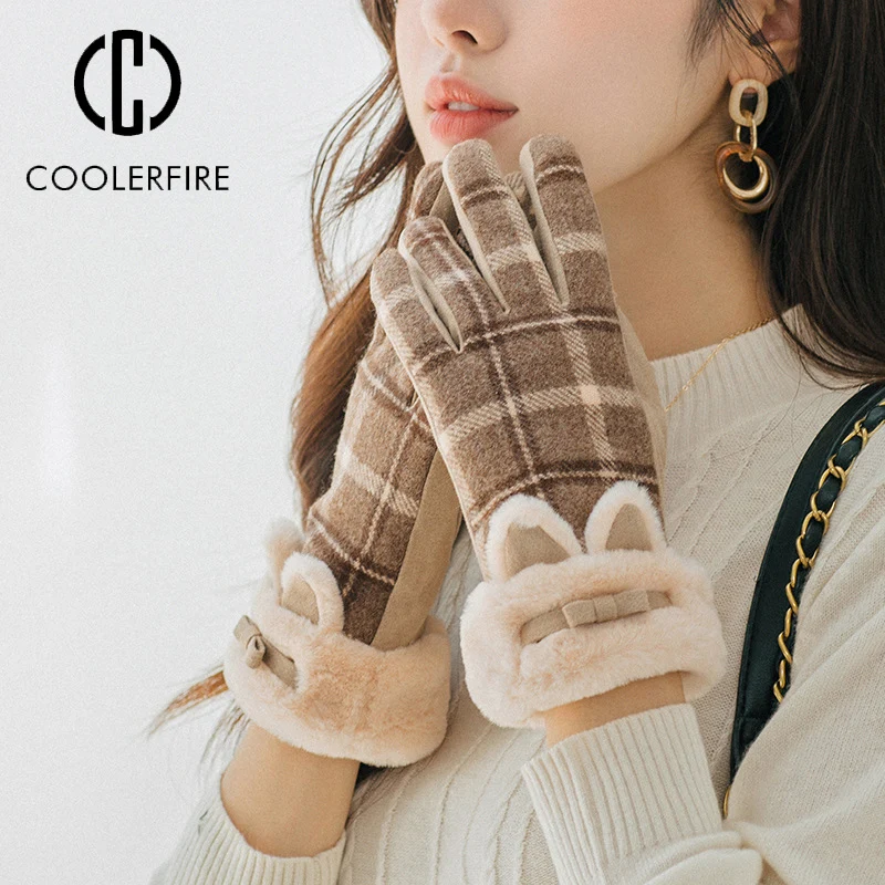 

Women Gloves Cute Cartoon Fashion Casual Plush Cotton Touch Screen Cycling Keep Warm Full Finger Suede Winter Gloves ST2215
