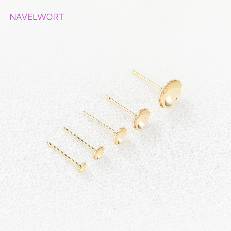 14K Gold Plated Brass Pearl Post Earring Mounting,Blank Post Earring Base Pins Findings DIY Jewelry Making Accessories