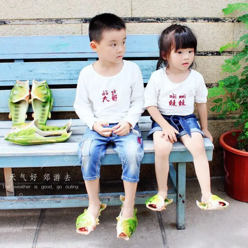 Funny Slippers Women's Shoes Family Residential Shoes Men Blus Size 33-47 Summer Beach Slippers Boys Unisex New Fish Slippers