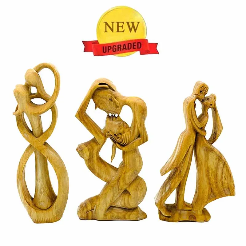 

Love Eternal Wood Lovers Kiss Art Statue 3D Decoration Ornaments Crafts Love Lasts Forever Romantic Ornament Figurine