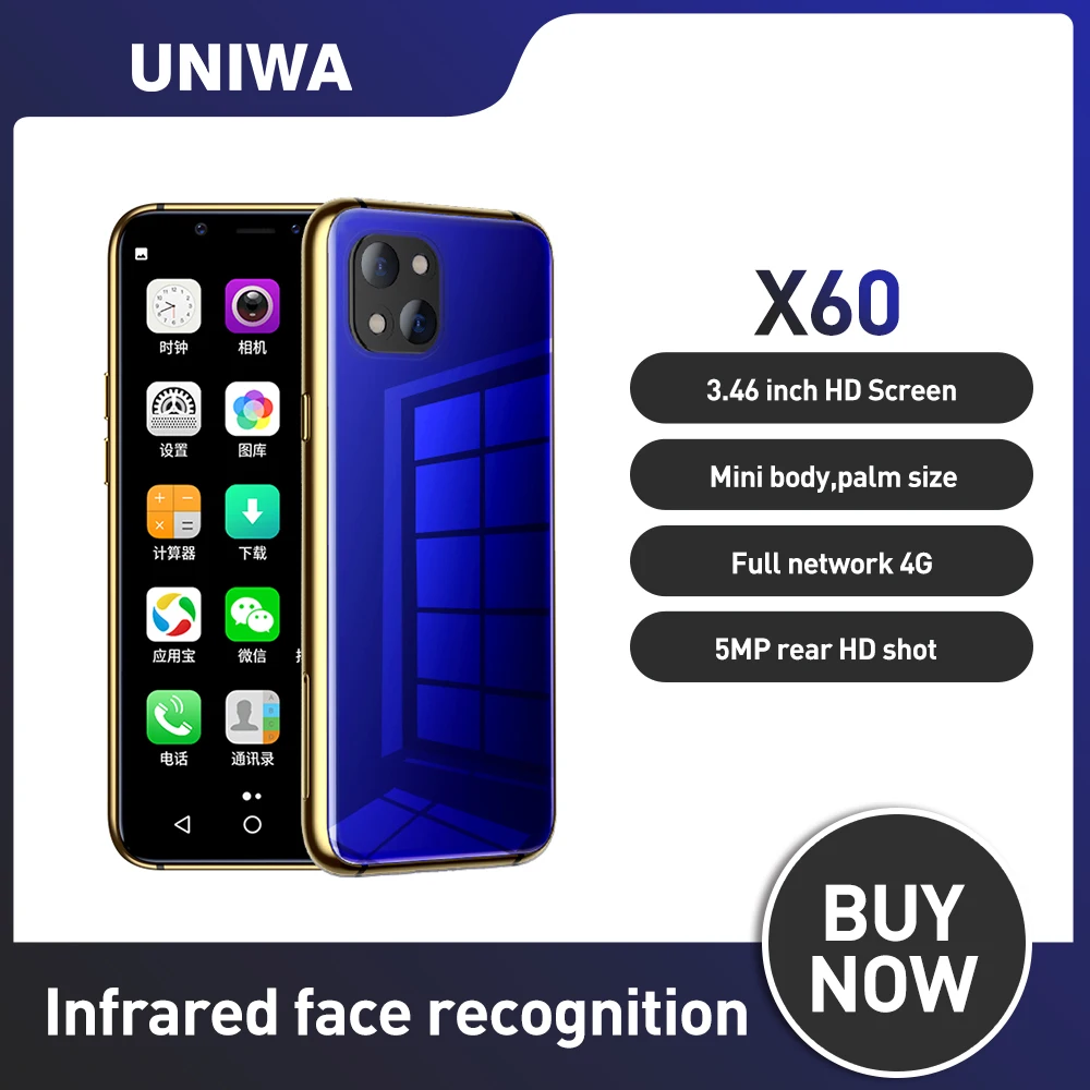 

UNIWA X60 Smartphone 4G Mini Cute Cellphone 3.6 inch 3GB 32/64GB Dual Sim LTE Android Student Mobile Cell Phone 1050mAh