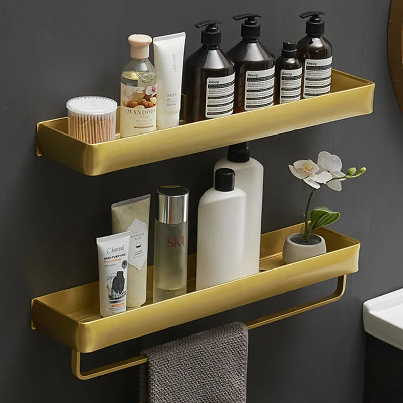 

Corner Bath Mounted Shelf Brushed Bathroom Gold Shelf Storage Holder Golden Aluminum Black Shower Aluminum Kitchen Wall Shelf