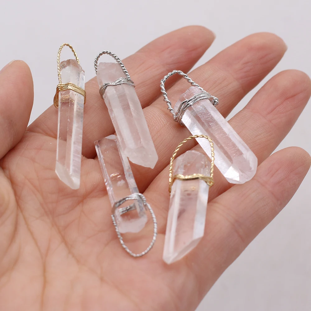 3pcs Natural Gem Stone Crystal White Quartz Reiki CharmIirregular Penduloum Pendants DIY Jewelry Making Necklaces