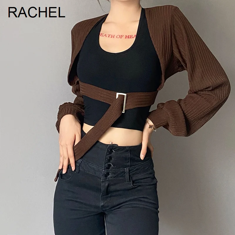 

Женское короткое пальто с поясом, вогнутыми рукавами и длинными рукавами